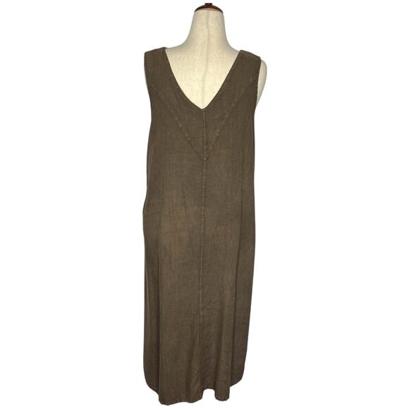 Cynthia Ashby Dresses & Skirts - Cynthia Ashby Women's Linen Dress L Brown Midi Lagenlook Pinafore Sleeveless